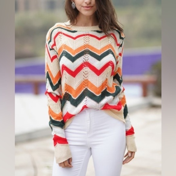 NEW Fasumawa Sunset Chevron Sweater Size S - Picture 2 of 7